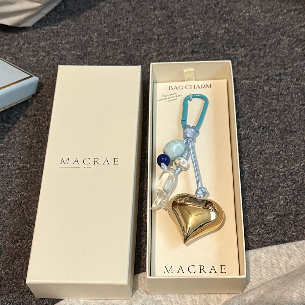 Macrae & Co Gold Heart Blue Bag Charm